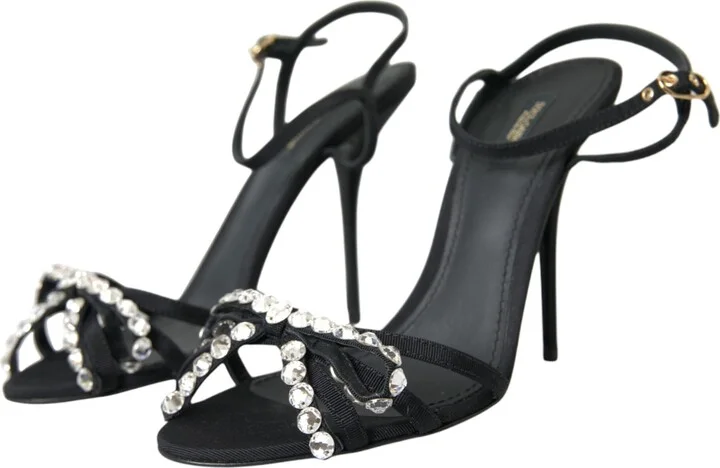 Black Viscose Crystal Bow Heels Sandals Women's Shoes - Image 3