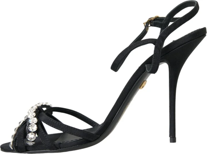 Black Viscose Crystal Bow Heels Sandals Women's Shoes - Image 5