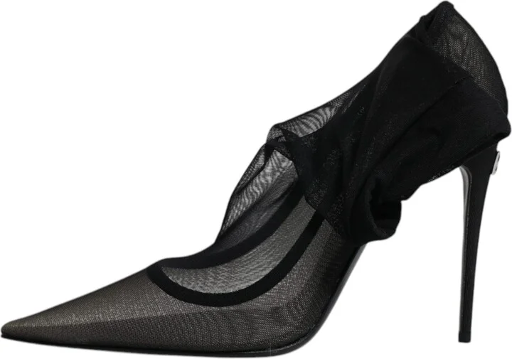 Black Viscose Mesh Sock Style Boots Women's Shoes (Pre-Owned) - Image 6