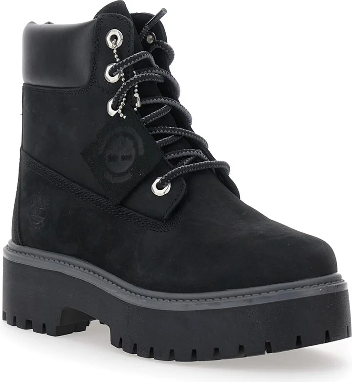 Black Water-proof Boots With Logo Plate In Leather Woman - Image 2