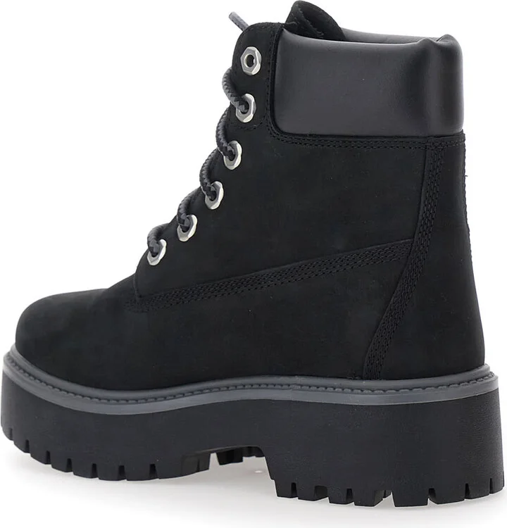 Black Water-proof Boots With Logo Plate In Leather Woman - Image 3