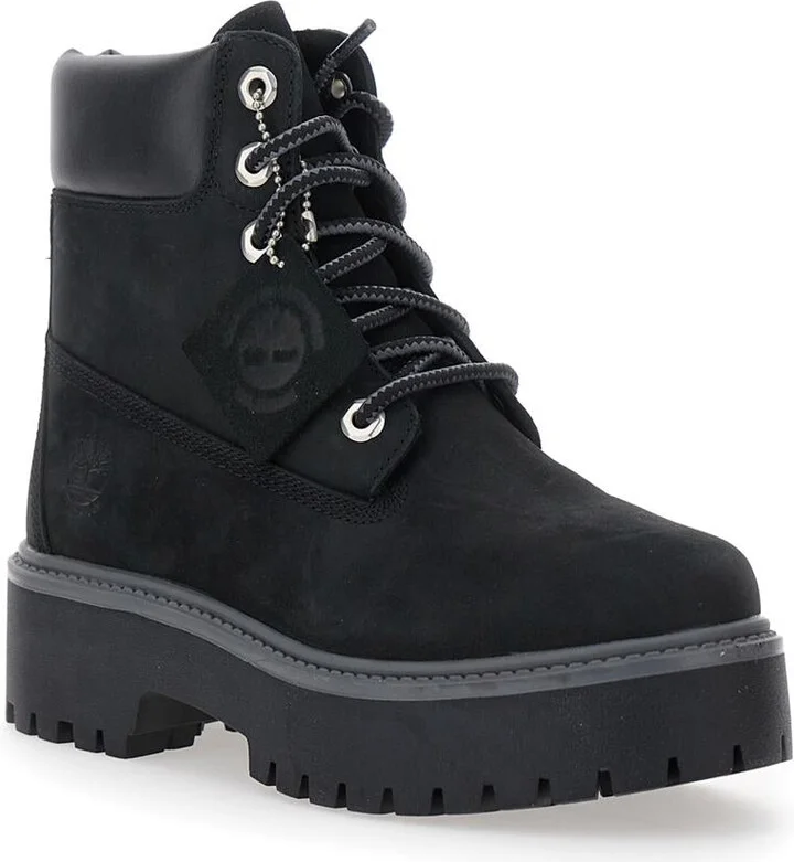 Black Water-Proof Boots With Logo Plate In Leather Woman - Image 2