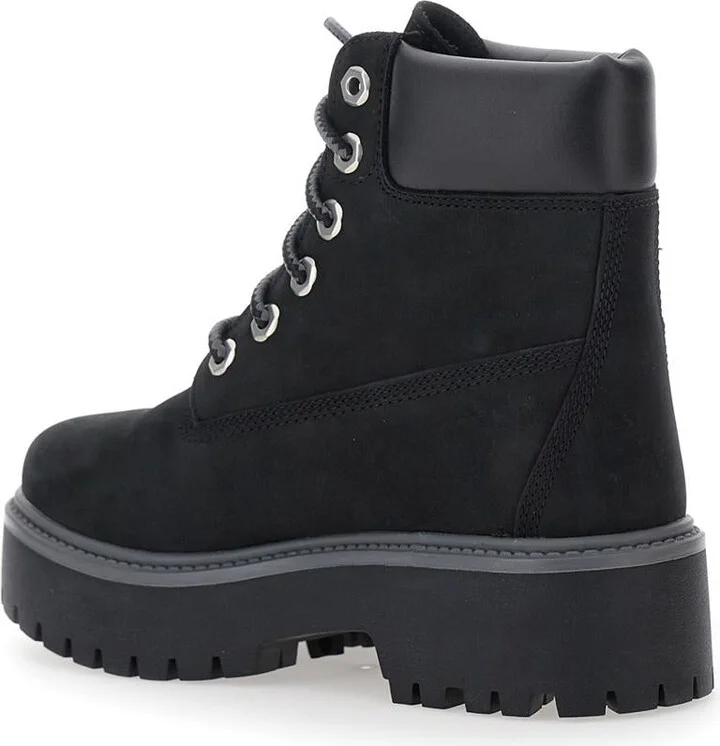 Black Water-Proof Boots With Logo Plate In Leather Woman - Image 3