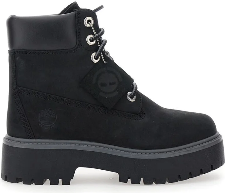 Black Water-Proof Boots With Logo Plate In Leather Woman