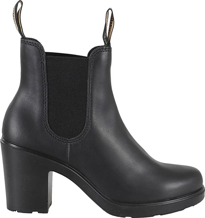 Black Water-Repellent Leather Ankle Boots With Logo Tab