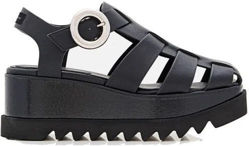 Black Wedge Sandals With Adjustable Ankle Strap