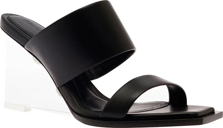 Black Wedge With Double Strap And Trasparent Plexiglass Heel In Smooth Leather Woman - Image 2