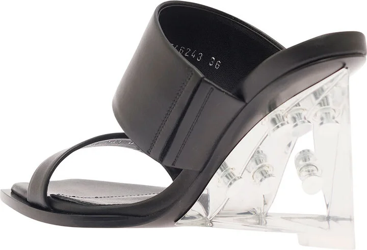 Black Wedge With Double Strap And Trasparent Plexiglass Heel In Smooth Leather Woman - Image 3