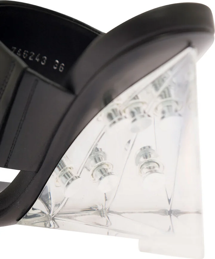 Black Wedge With Double Strap And Trasparent Plexiglass Heel In Smooth Leather Woman - Image 4