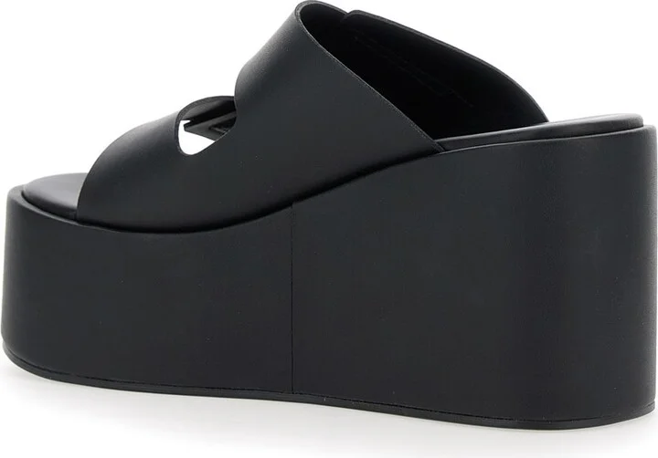 Black Wedges With Logo Patch On The Front And Touch-strap Closure In Leather Woman - Image 3