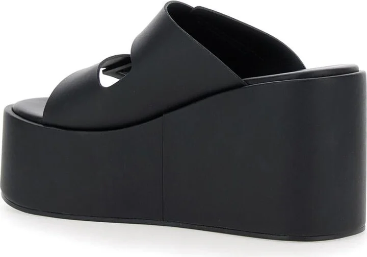 Black Wedges With Logo Patch On The Front And Touch-Strap Closure In Leather Woman - Image 3