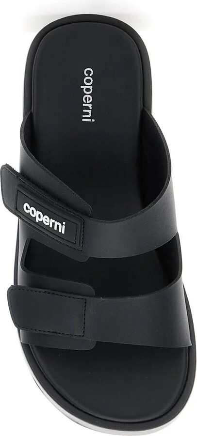 Black Wedges With Logo Patch On The Front And Touch-Strap Closure In Leather Woman - Image 4