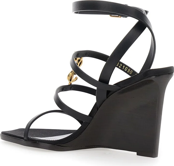 Black Wedges With Metallic Cassandre Detail And Adjustable Leather Strap In Leather Women - Image 3
