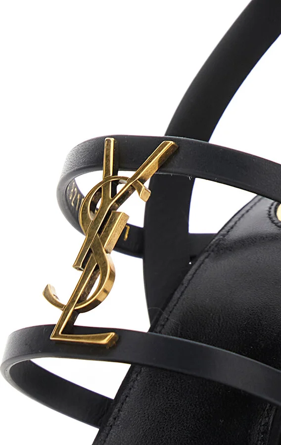 Black Wedges With Metallic Cassandre Detail And Adjustable Leather Strap In Leather Women - Image 4
