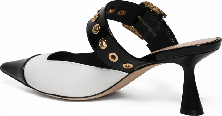 Black / White Arianna Black And White Patent Dressy Mid High Heel Leather Work Evening Wedding Pointy Mule - Image 4