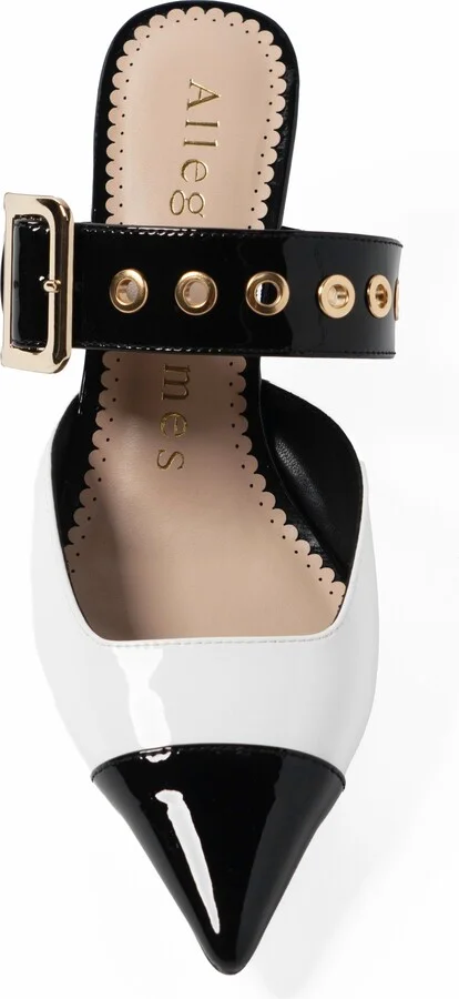 Black / White Arianna Black And White Patent Dressy Mid High Heel Leather Work Evening Wedding Pointy Mule - Image 5