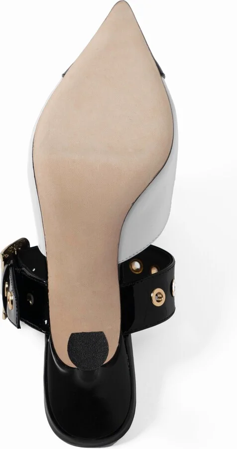 Black / White Arianna Black And White Patent Dressy Mid High Heel Leather Work Evening Wedding Pointy Mule - Image 7