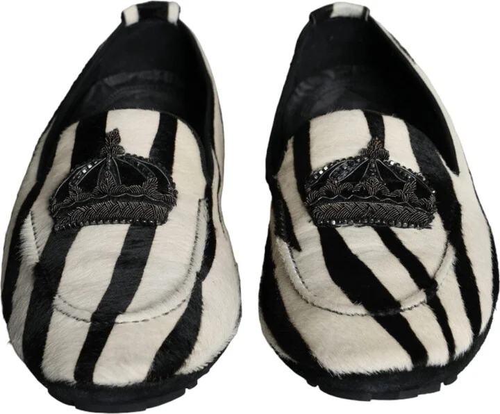 Black White Calf Fur Slip On Loafers Men Men's Shoes - Image 2