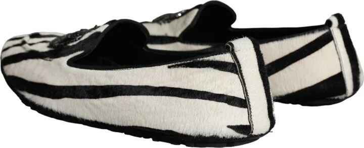 Black White Calf Fur Slip On Loafers Men Men's Shoes - Image 4