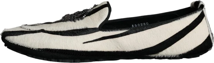 Black White Calf Fur Slip On Loafers Men Men's Shoes - Image 5