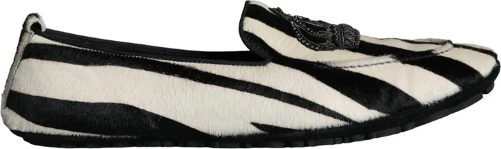 Black White Calf Fur Slip On Loafers Men Men's Shoes