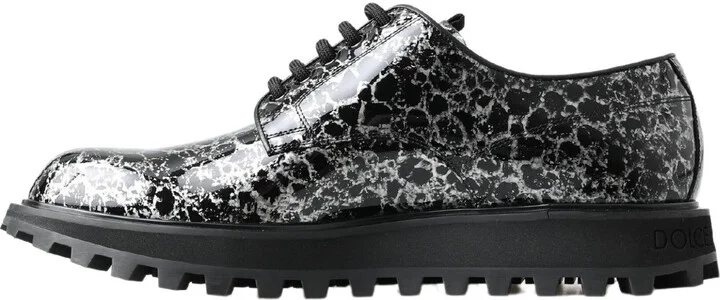 Black White Derby Patent Leather Men's Shoes - Image 2