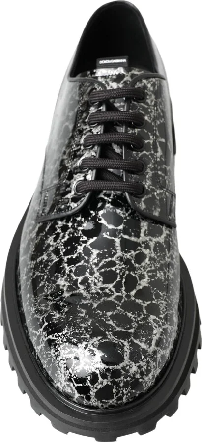 Black White Derby Patent Leather Men's Shoes - Image 4