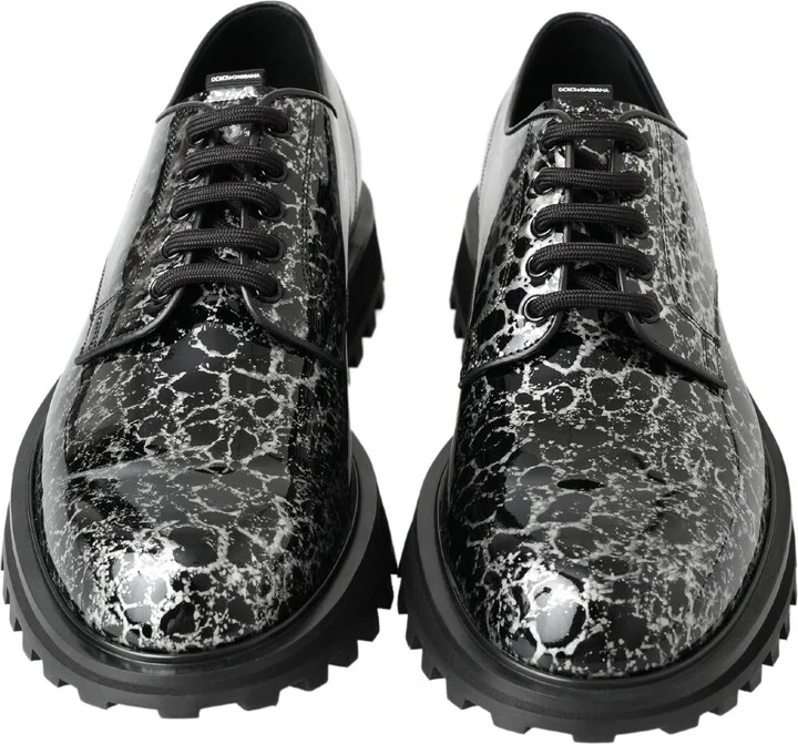 Black White Derby Patent Leather Men's Shoes - Image 5