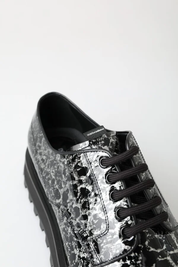 Black White Derby Patent Leather Men's Shoes - Image 6