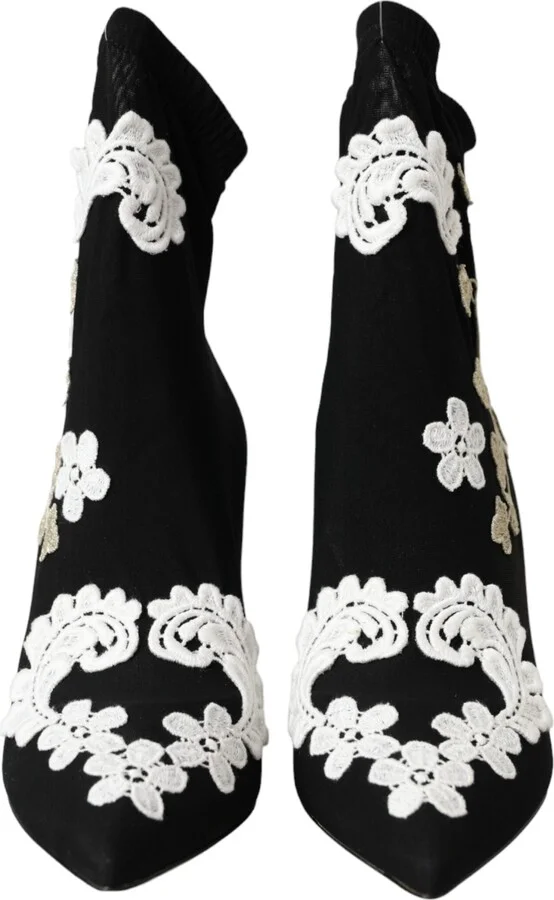 Black White Embroidery Slip On Boots Women's Shoes - Image 2