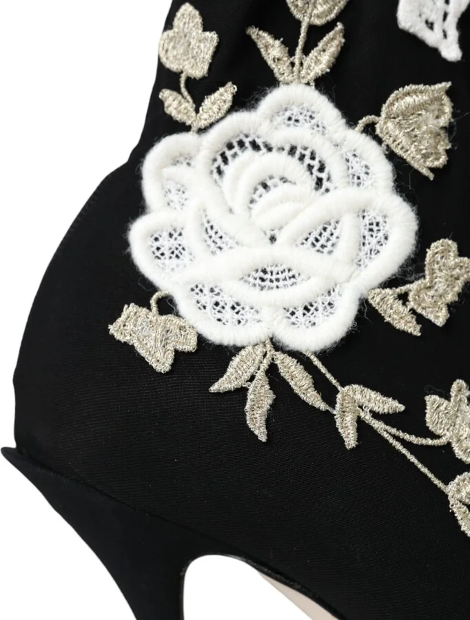 Black White Embroidery Slip On Boots Women's Shoes - Image 6