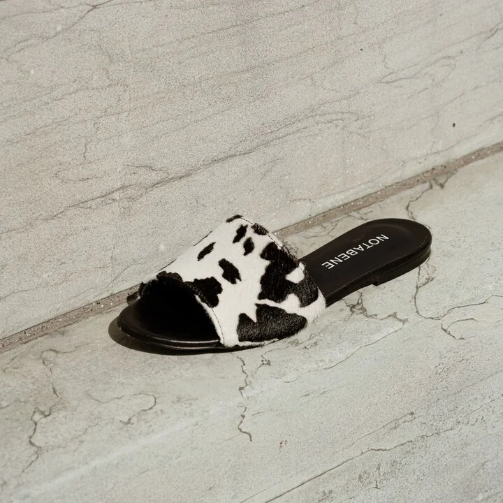 Black / White Fiona Sandals, Cow Fur - Image 3