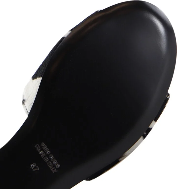 Black / White Fiona Sandals, Cow Fur - Image 7