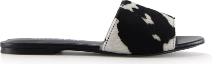 Black / White Fiona Sandals, Cow Fur