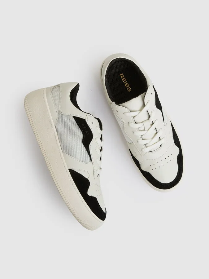 Black/white Leather And Mesh Platform Trainers - Image 3