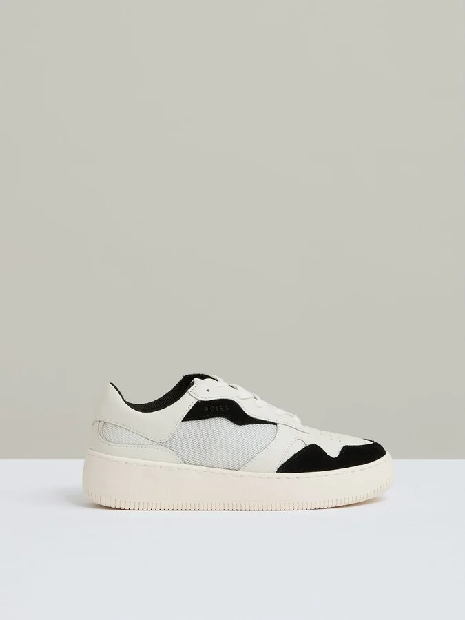 Black/white Leather And Mesh Platform Trainers