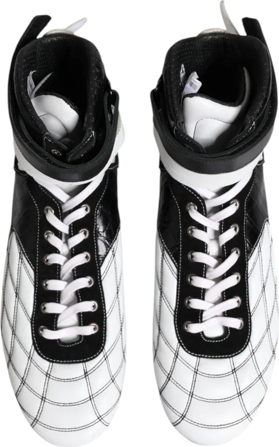 Black White Leather High Top Sneakers Men's Shoes - Image 3