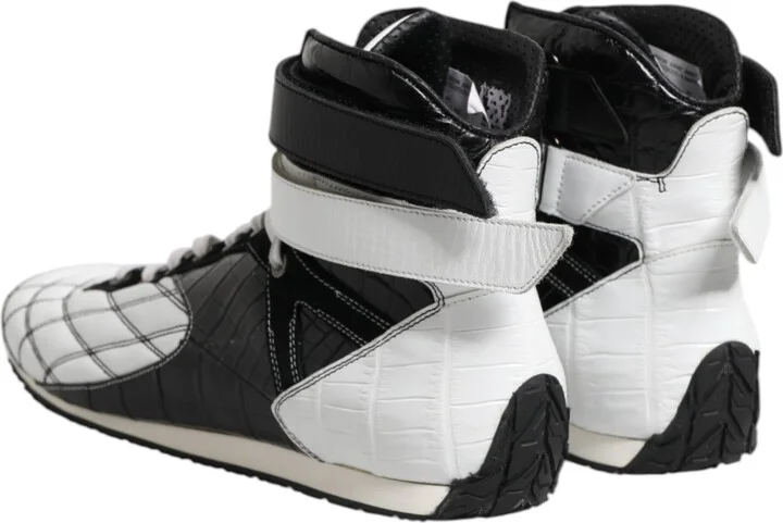 Black White Leather High Top Sneakers Men's Shoes - Image 5
