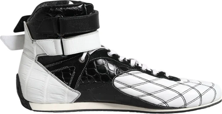 Black White Leather High Top Sneakers Men's Shoes