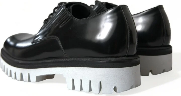 Black White Leather Lace Up Derby Dress Men's Shoes - Image 4