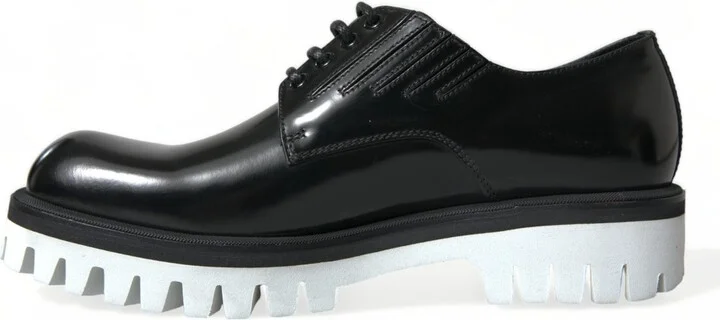 Black White Leather Lace Up Derby Dress Men's Shoes - Image 5