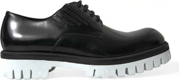 Black White Leather Lace Up Derby Dress Men's Shoes