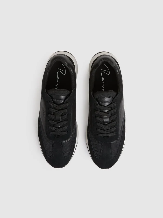 Black/white Leather Suede Running Trainers - Image 3