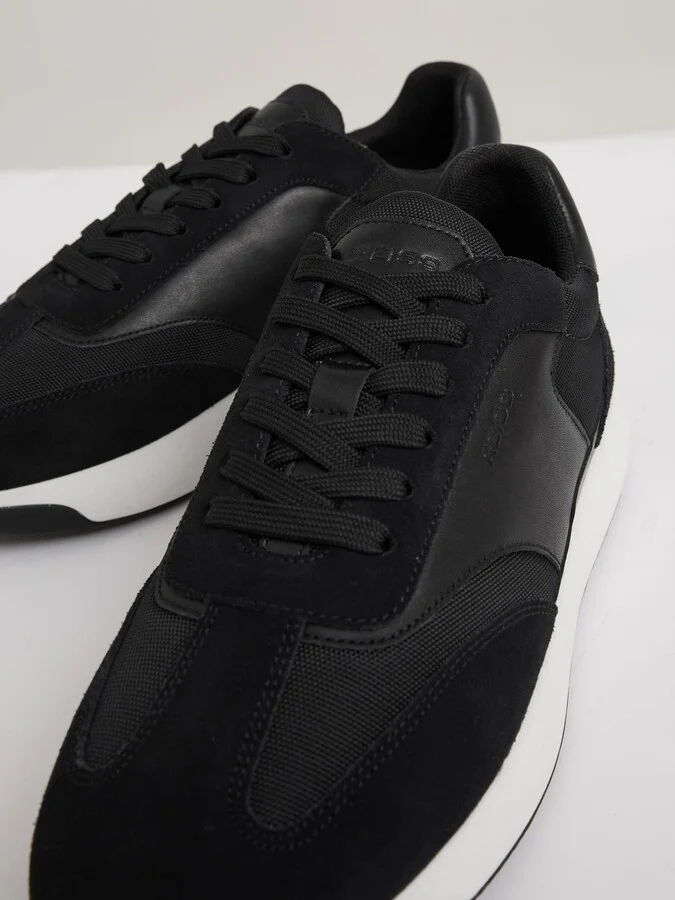 Black/white Leather Suede Running Trainers - Image 5