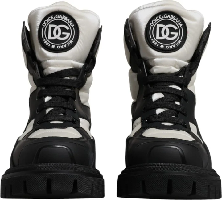 Black White Padded Mid Calf Lace Up Boots Women's Shoes (Pre-Owned) - Image 2