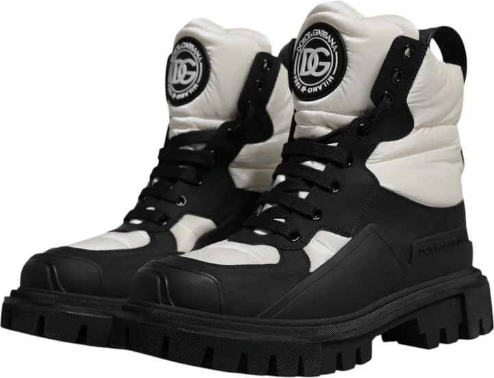 Black White Padded Mid Calf Lace Up Boots Women's Shoes (Pre-Owned) - Image 3
