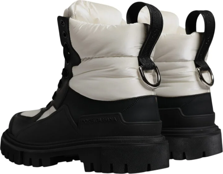 Black White Padded Mid Calf Lace Up Boots Women's Shoes (Pre-Owned) - Image 4