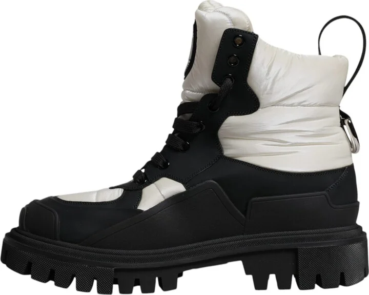 Black White Padded Mid Calf Lace Up Boots Women's Shoes (Pre-Owned) - Image 5
