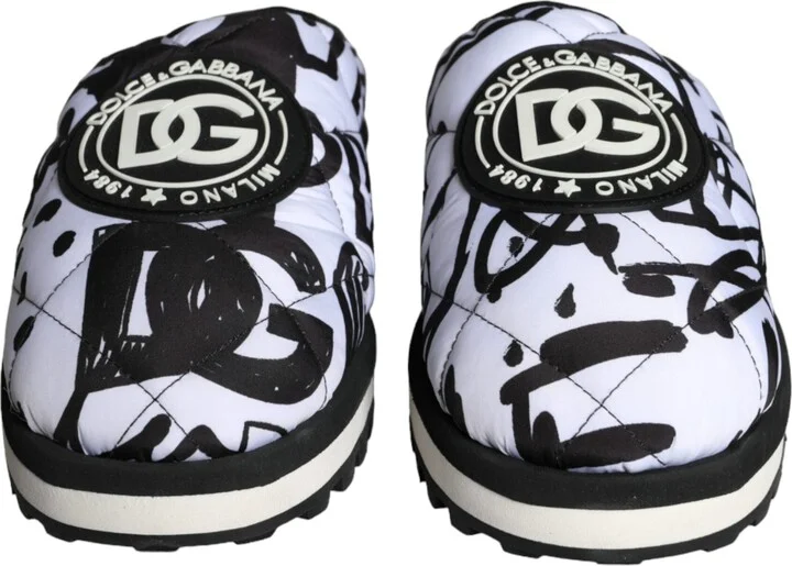 Black White Quilted Logo Sandals Slides Men's Shoes - Image 2