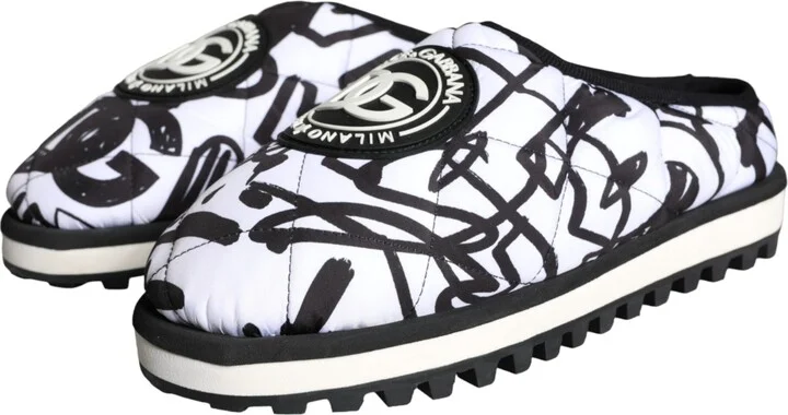 Black White Quilted Logo Sandals Slides Men's Shoes - Image 3